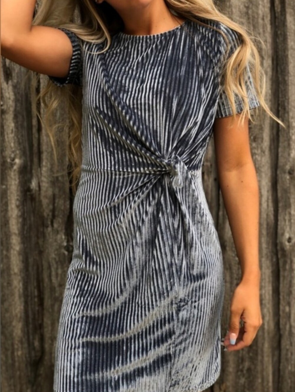 She + Sky Blue Slate Twist Front Dress Sz S EUC